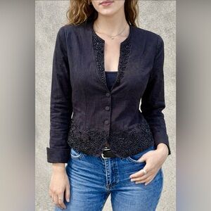 Coldwater Creek Black Embroidered Beaded Blazer Jacket Size 10